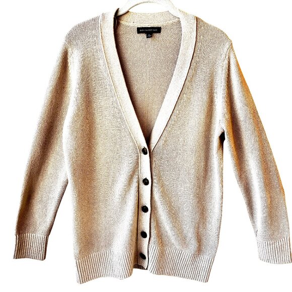 Banana Republic Sweater V-Neck Button Down Cardigan Cotton + Hemp  Medium - Picture 3 of 15
